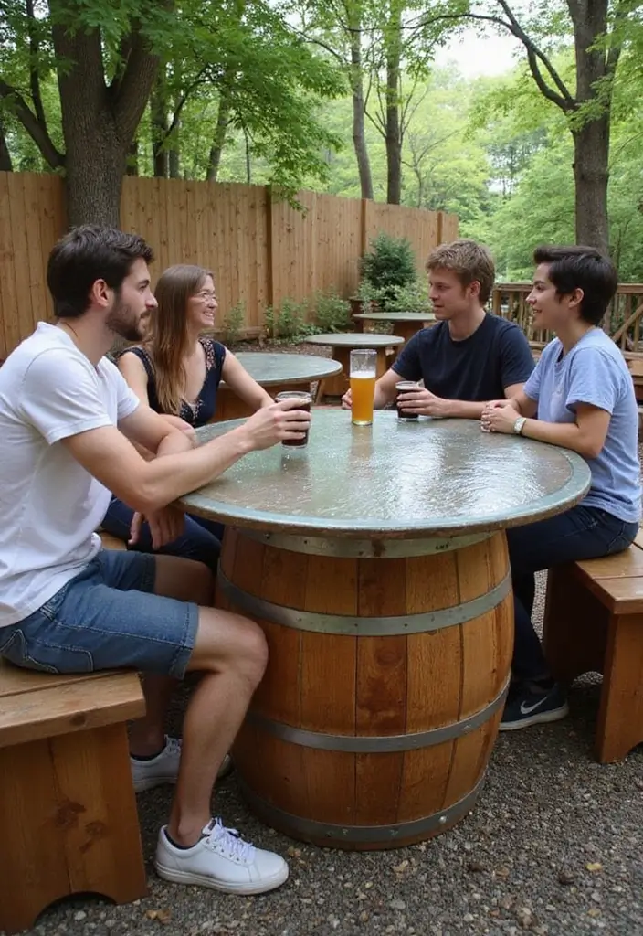 30 Beer Garden Ideas Perfect for Hosting Friends Outdoors 4 30 Beer Garden Ideas Perfect for Hosting Friends Outdoors - 4. DIY Beer Barrel Tables