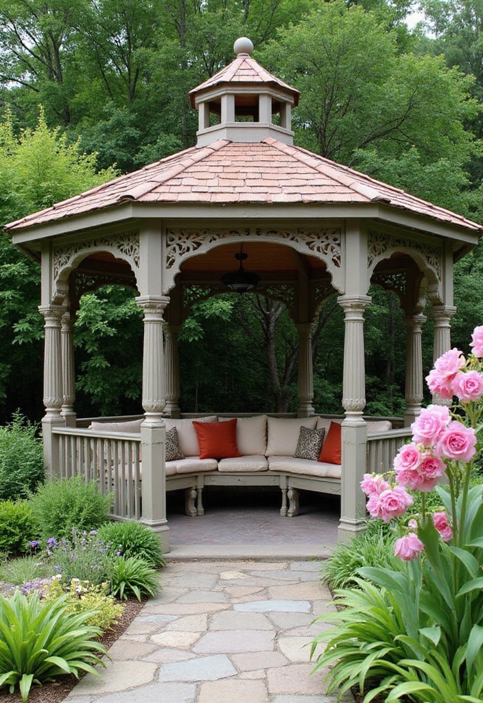 30 Cozy Garden Sitting Areas You’ll Never Want to Leave 16 30 Cozy Garden Sitting Areas You’ll Never Want to Leave - 16. Charming Gazebo Escape