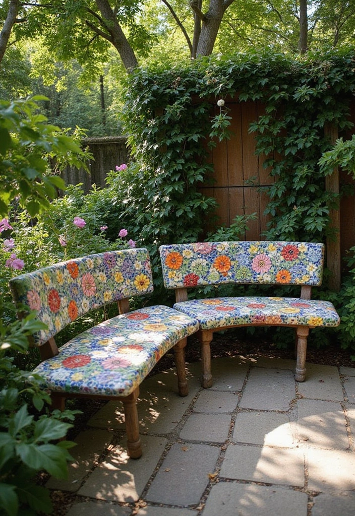 30 Cozy Garden Sitting Areas You’ll Never Want to Leave 19 30 Cozy Garden Sitting Areas You’ll Never Want to Leave - 19. Artistic Mosaic Seating
