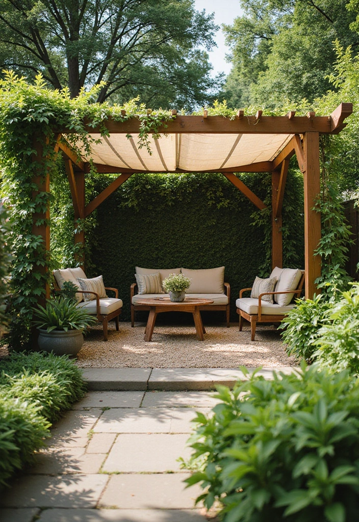30 Cozy Garden Sitting Areas You’ll Never Want to Leave 22 30 Cozy Garden Sitting Areas You’ll Never Want to Leave - 22. Cozy Shade Structure