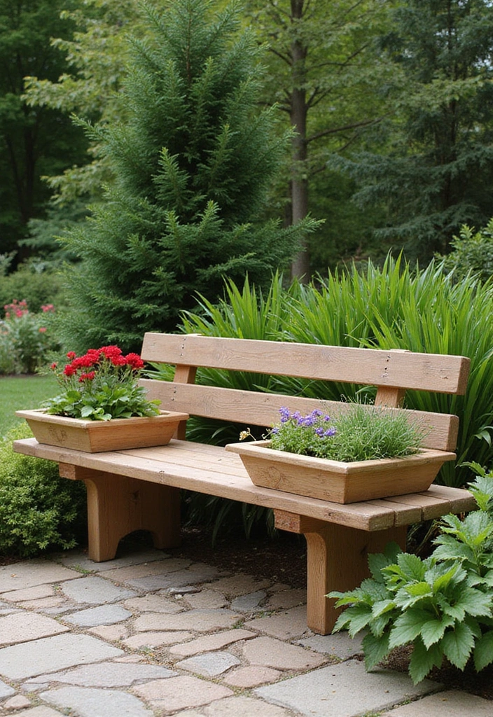 30 Cozy Garden Sitting Areas You’ll Never Want to Leave 27 30 Cozy Garden Sitting Areas You’ll Never Want to Leave - 27. Garden Bench with Planters