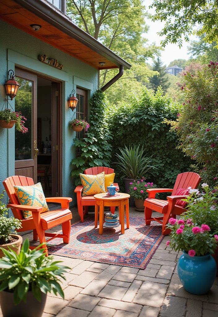 30 Cozy Garden Sitting Areas You’ll Never Want to Leave 9 30 Cozy Garden Sitting Areas You’ll Never Want to Leave - 9. Colorful Patio Vibes