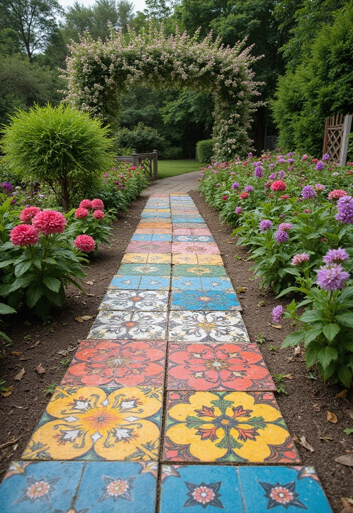 30 Creative Garden Path Ideas That Lead to Pure Beauty 13 30 Creative Garden Path Ideas That Lead to Pure Beauty - 13. Colorful Tile Borders