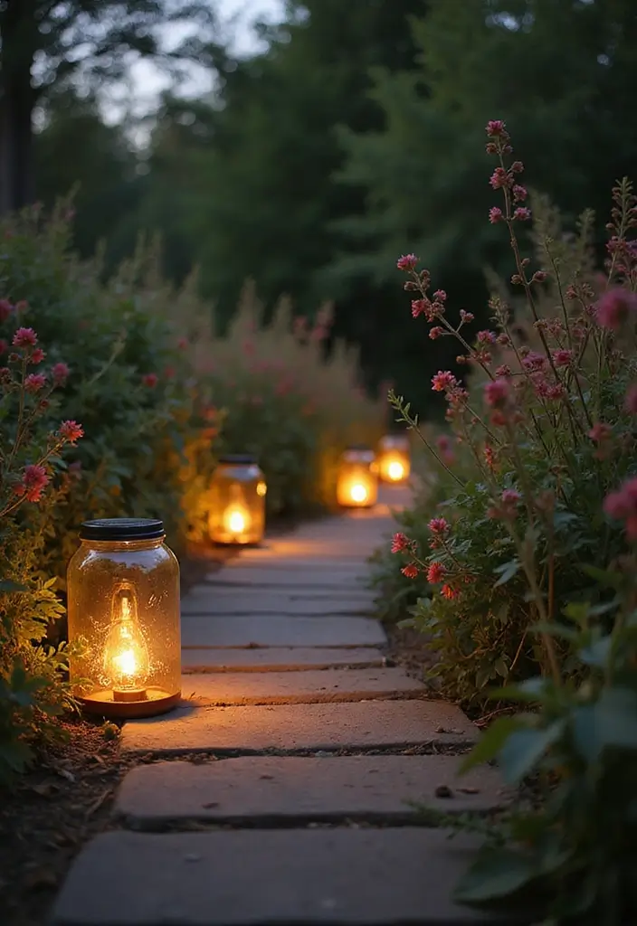 30 Creative Garden Path Ideas That Lead to Pure Beauty 5 30 Creative Garden Path Ideas That Lead to Pure Beauty - 5. Glass Jar Path Lighting