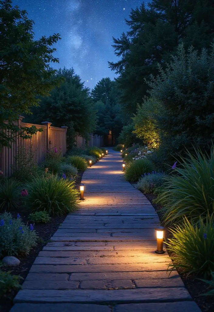 30 Creative Sleepers in Garden Ideas for Modern Outdoor Spaces 7 30 Creative Sleepers in Garden Ideas for Modern Outdoor Spaces - 7. Pathway Lighting with Sleepers