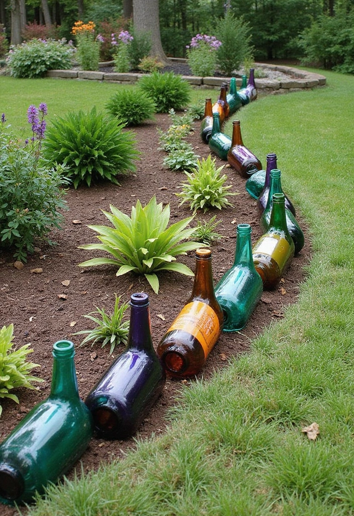 30 Garden Border Ideas That Instantly Upgrade Your Yard 12 30 Garden Border Ideas That Instantly Upgrade Your Yard - 12. Glass Bottles