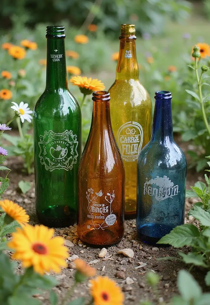 30 Garden Decor Ideas That Instantly Refresh Any Space 17 30 Garden Decor Ideas That Instantly Refresh Any Space - 17. Recycled Glass Bottle Decorations