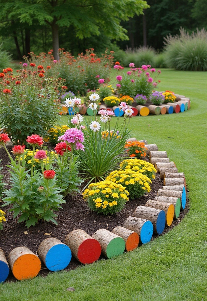 30 Garden Edging Ideas That Create a Polished Look 22 30 Garden Edging Ideas That Create a Polished Look - 22. Painted Logs Edging