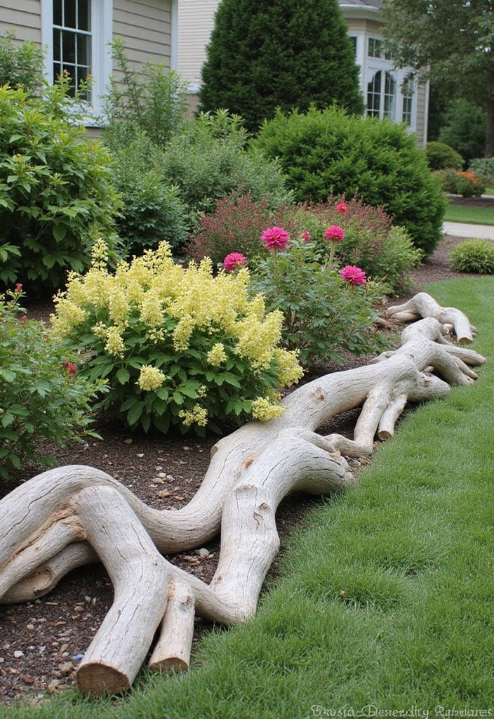 30 Garden Edging Ideas That Create a Polished Look 26 30 Garden Edging Ideas That Create a Polished Look - 26. Driftwood Edging
