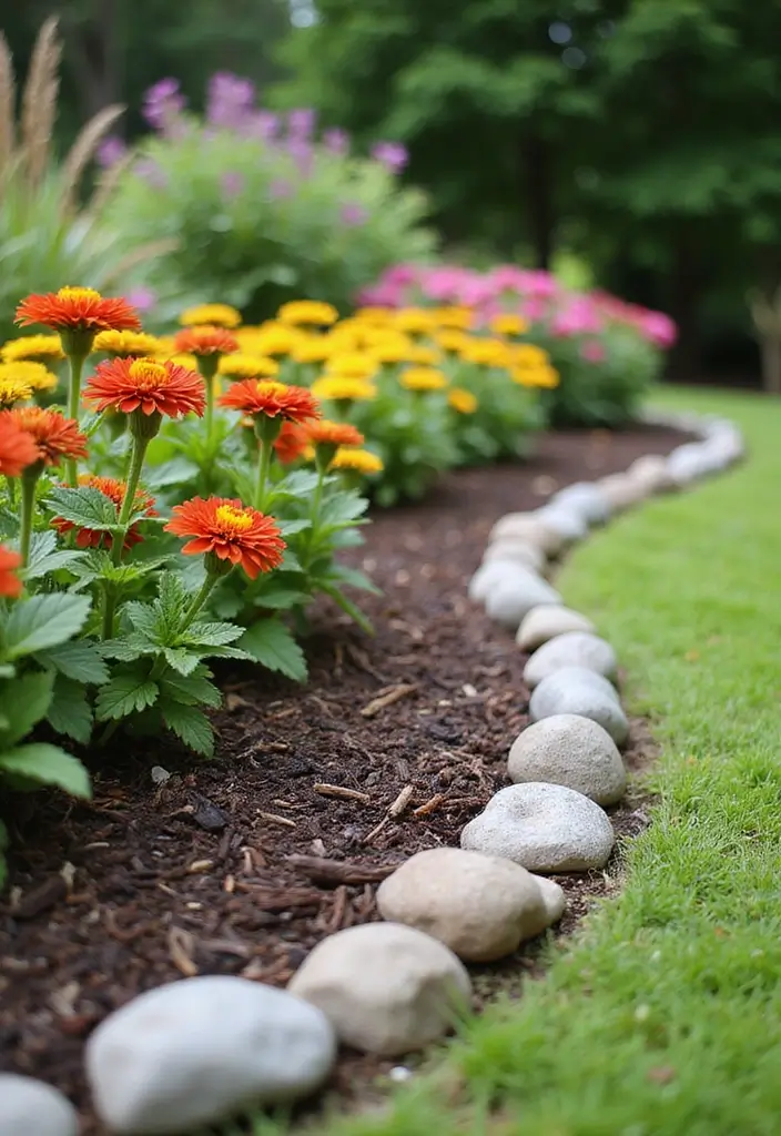 30 Garden Edging Ideas That Create a Polished Look 27 30 Garden Edging Ideas That Create a Polished Look - 27. Mulch and Rocks Edging