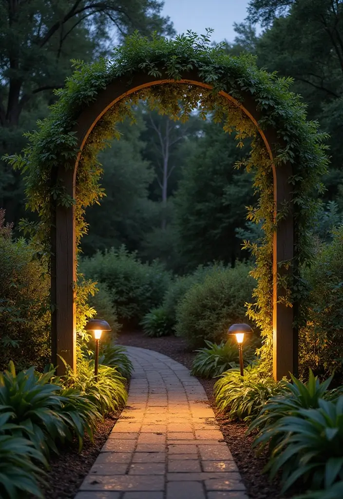 30 Garden Lighting Ideas That Make Nights Magical 17 30 Garden Lighting Ideas That Make Nights Magical - 17. Solar-Illuminated Garden Arches