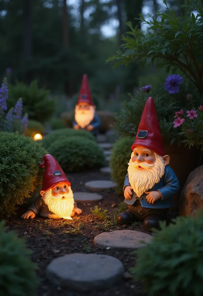 30 Garden Lighting Ideas That Make Nights Magical 27 30 Garden Lighting Ideas That Make Nights Magical - 27. Solar-Powered Garden Gnomes with Lights