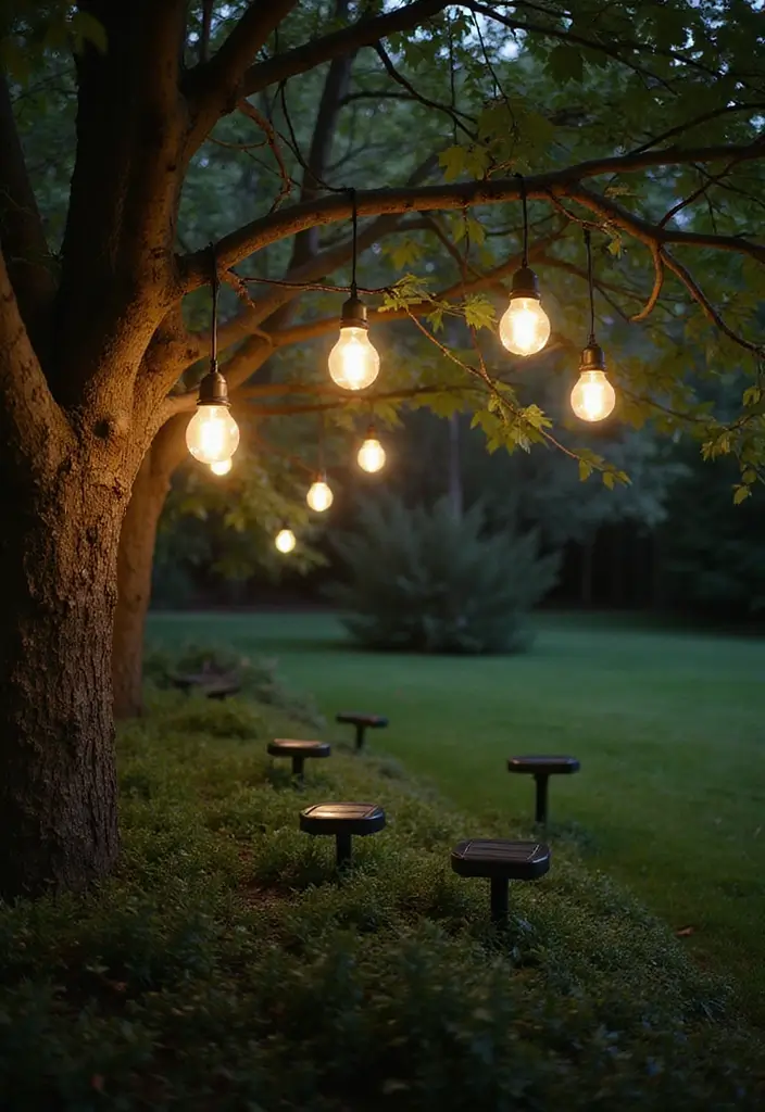 30 Garden Lighting Ideas That Make Nights Magical 7 30 Garden Lighting Ideas That Make Nights Magical - 7. Hanging Solar Lights for Vertical Interest