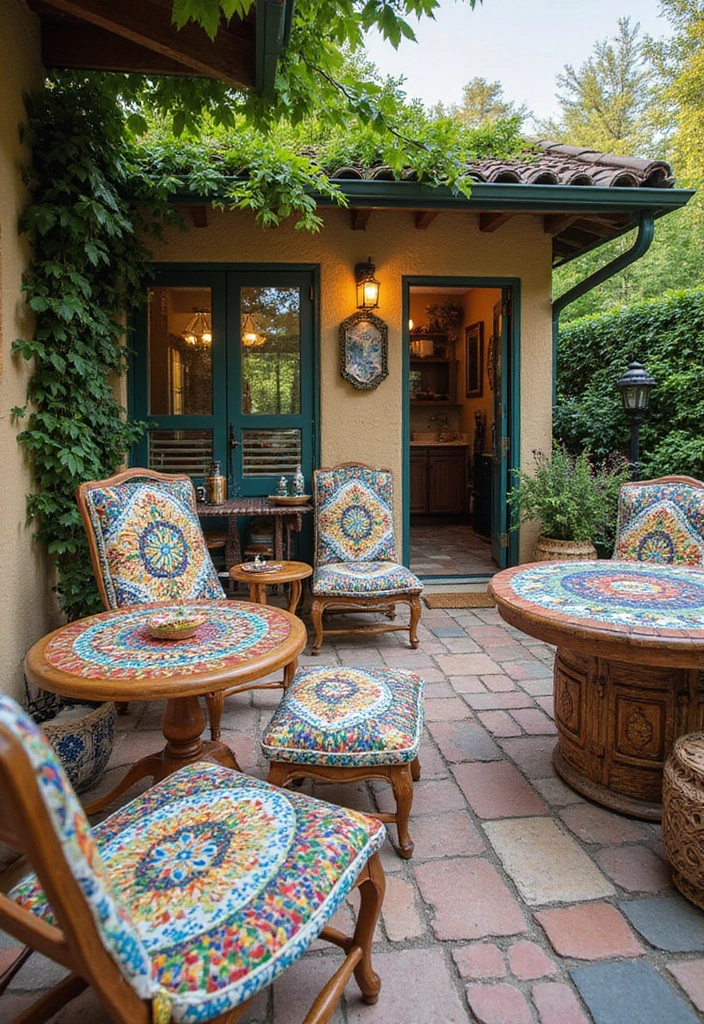 30 Garden Patio Ideas for Relaxing and Hosting in Style 12 30 Garden Patio Ideas for Relaxing and Hosting in Style - 12. Artistic Touch with Mosaics