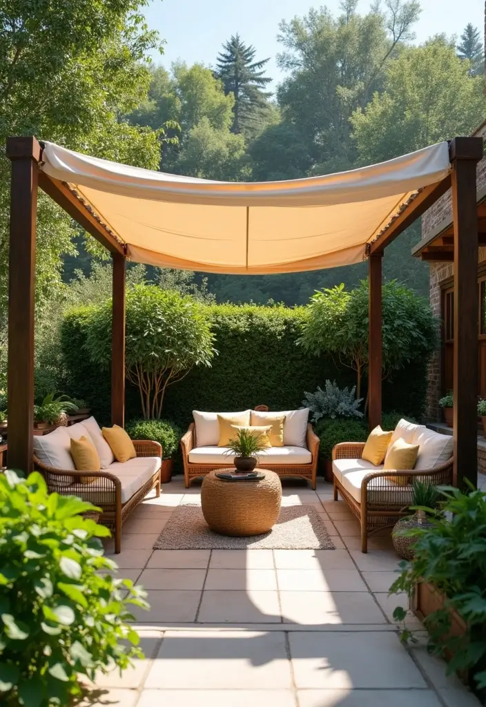 30 Garden Patio Ideas for Relaxing and Hosting in Style 15 30 Garden Patio Ideas for Relaxing and Hosting in Style - 15. Elegant Canopy Retreat