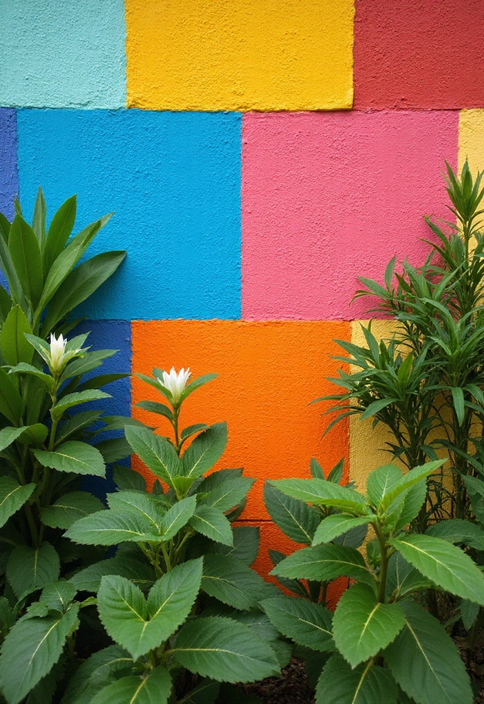 30 Garden Wall Ideas That Blend Beauty and Function 14 30 Garden Wall Ideas That Blend Beauty and Function - 14. Color Blocked Garden Wall
