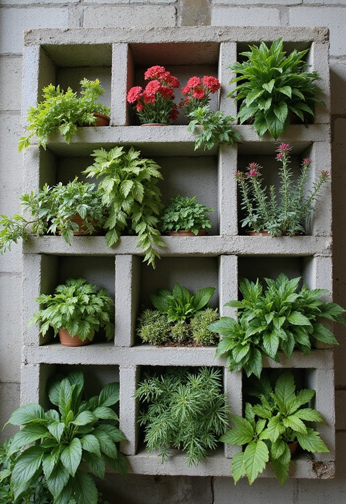 30 Garden Wall Ideas That Blend Beauty and Function 28 30 Garden Wall Ideas That Blend Beauty and Function - 28. Concrete Block Vertical Garden