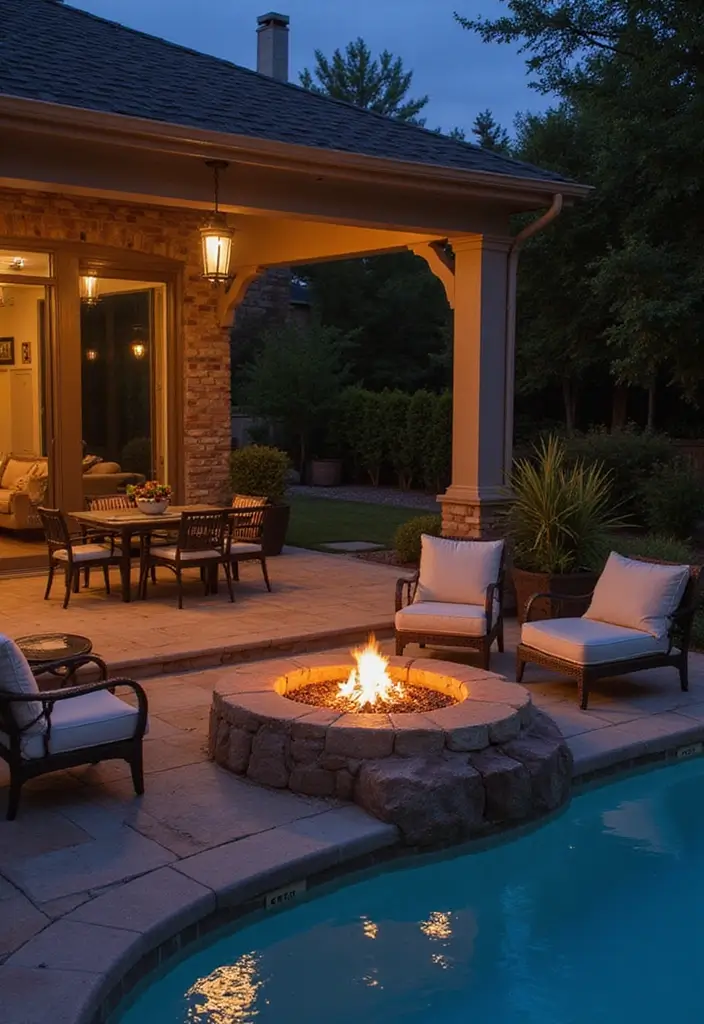 30 Garden With Pool Designs That Look Absolutely Dreamy 15 30 Garden With Pool Designs That Look Absolutely Dreamy - 15. Pool with Fire Pit Lounge Area