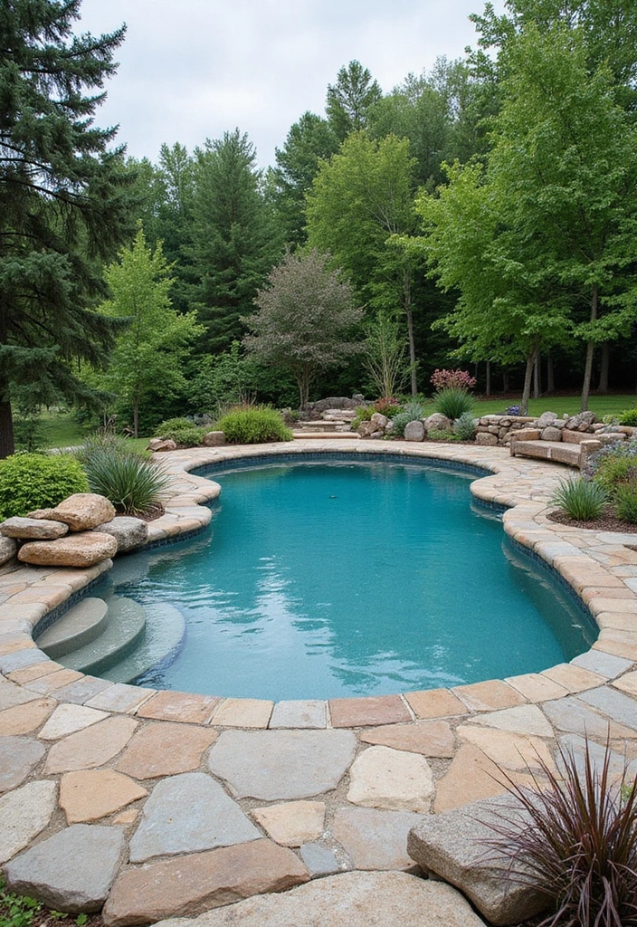30 Garden With Pool Designs That Look Absolutely Dreamy 21 30 Garden With Pool Designs That Look Absolutely Dreamy - 21. Pool with a Natural Stone Deck