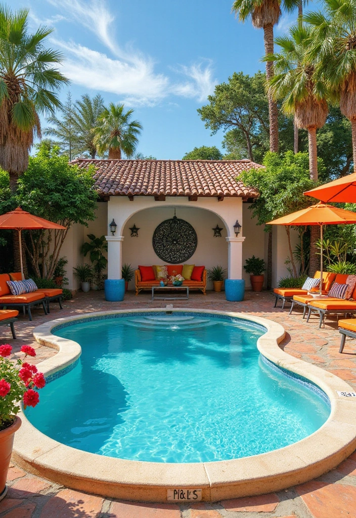 30 Garden With Pool Designs That Look Absolutely Dreamy 23 30 Garden With Pool Designs That Look Absolutely Dreamy - 23. Bright and Colorful Pool Area