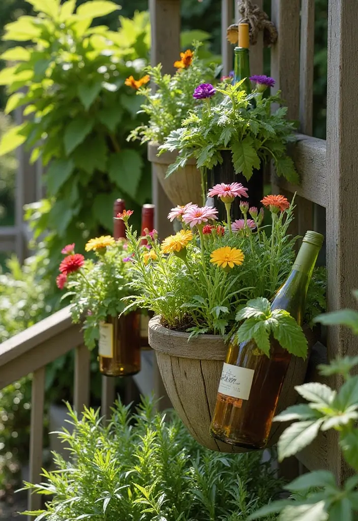30 Homemade Garden Decorations That Are Easy and Beautiful 1 30 Homemade Garden Decorations That Are Easy and Beautiful - 1. Whimsical Wine Bottle Planters