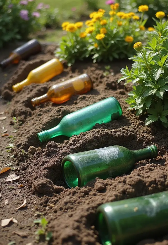 30 Homemade Garden Decorations That Are Easy and Beautiful 10 30 Homemade Garden Decorations That Are Easy and Beautiful - 10. Glass Bottle Edging
