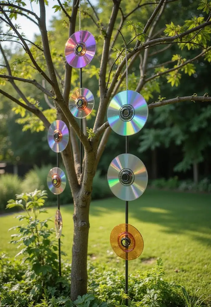 30 Homemade Garden Decorations That Are Easy and Beautiful 12 30 Homemade Garden Decorations That Are Easy and Beautiful - 12. CD Garden Discs for Bird Deterrents