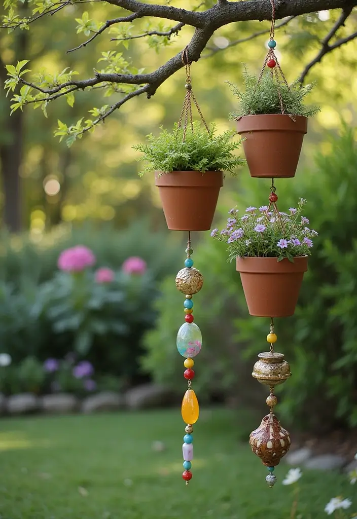 30 Homemade Garden Decorations That Are Easy and Beautiful 18 30 Homemade Garden Decorations That Are Easy and Beautiful - 18. Flower Pot Wind Chimes