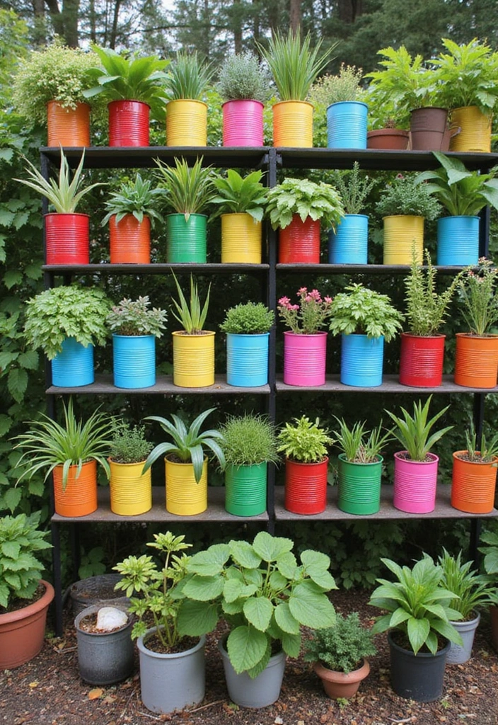 30 Homemade Garden Decorations That Are Easy and Beautiful 19 30 Homemade Garden Decorations That Are Easy and Beautiful - 19. Recycled Can Plant Holders