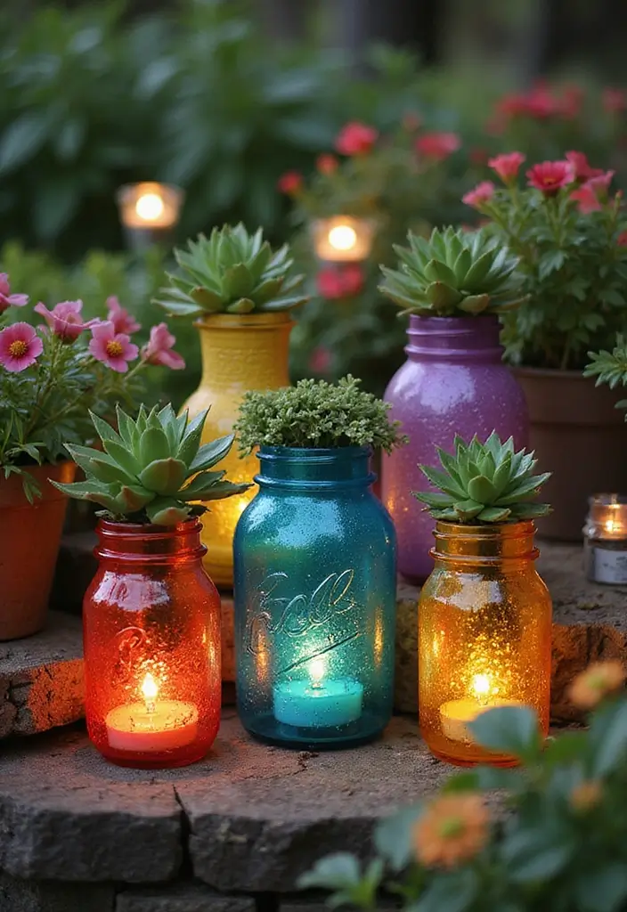 30 Homemade Garden Decorations That Are Easy and Beautiful 21 30 Homemade Garden Decorations That Are Easy and Beautiful - 21. Decorative Garden Jars