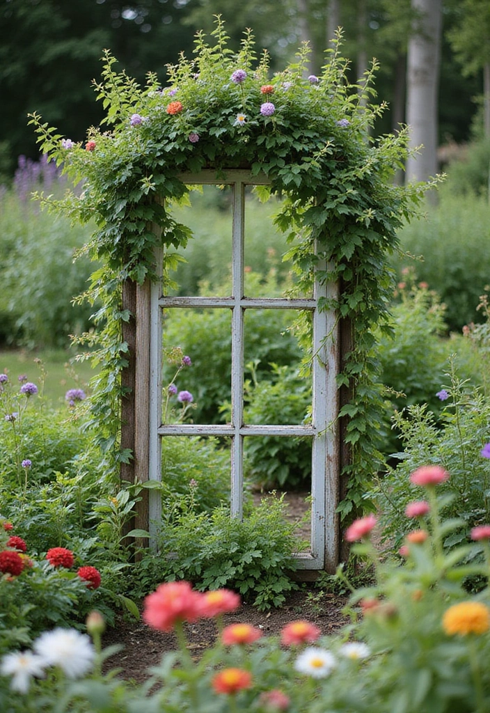 30 Homemade Garden Decorations That Are Easy and Beautiful 26 30 Homemade Garden Decorations That Are Easy and Beautiful - 26. Old Window Frame Garden Art