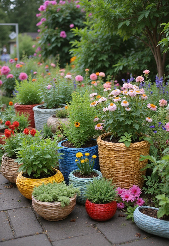 30 Homemade Garden Decorations That Are Easy and Beautiful 27 30 Homemade Garden Decorations That Are Easy and Beautiful - 27. Colorful Garden Baskets