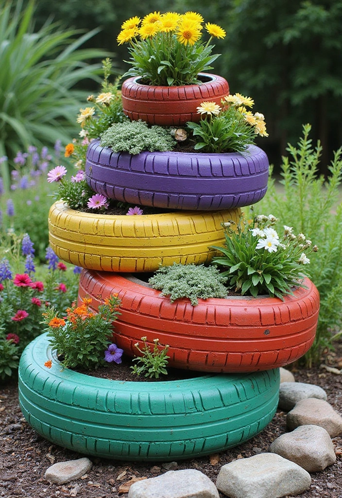 30 Homemade Garden Decorations That Are Easy and Beautiful 3 30 Homemade Garden Decorations That Are Easy and Beautiful - 3. Upcycled Tire Planters