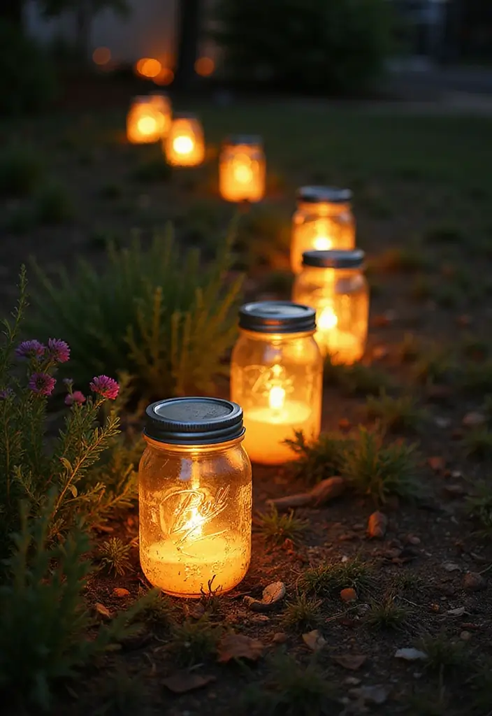 30 Homemade Garden Decorations That Are Easy and Beautiful 7 30 Homemade Garden Decorations That Are Easy and Beautiful - 7. String Light Mason Jar Lanterns