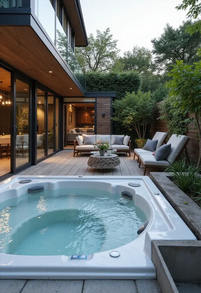 30 Hot Tub Garden Ideas for the Ultimate Backyard Escape 14 30 Hot Tub Garden Ideas for the Ultimate Backyard Escape - 14. Contemporary Hot Tub and Patio Combo