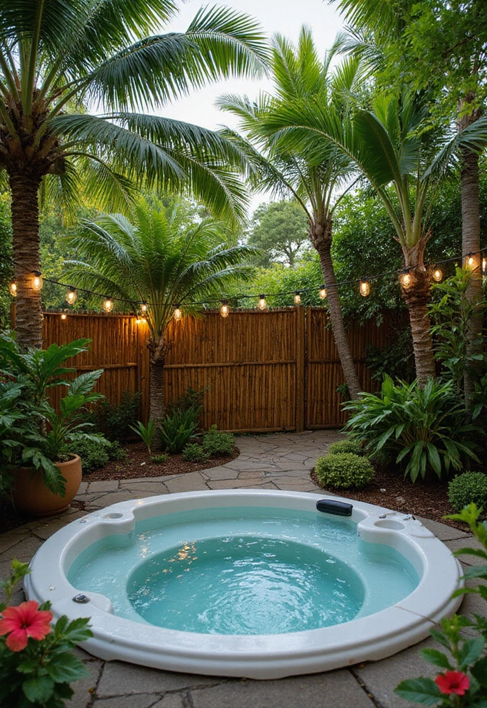 30 Hot Tub Garden Ideas for the Ultimate Backyard Escape 2 30 Hot Tub Garden Ideas for the Ultimate Backyard Escape - 2. Tropical Paradise Hot Tub