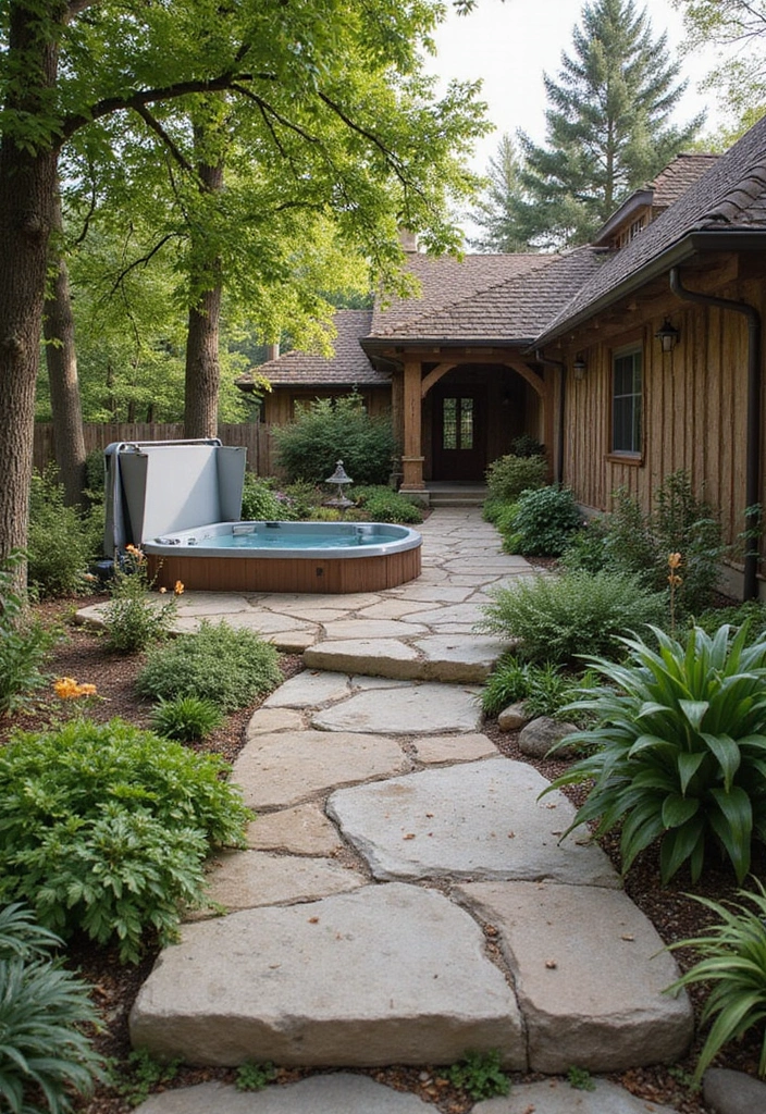 30 Hot Tub Garden Ideas for the Ultimate Backyard Escape 25 30 Hot Tub Garden Ideas for the Ultimate Backyard Escape - 25. Hot Tub with Natural Stone Pathway