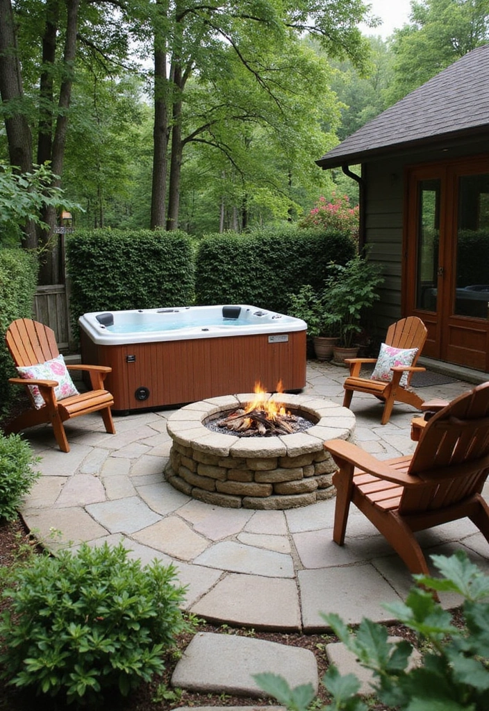 30 Hot Tub Garden Ideas for the Ultimate Backyard Escape 4 30 Hot Tub Garden Ideas for the Ultimate Backyard Escape - 4. Cozy Fire Pit and Hot Tub Combo