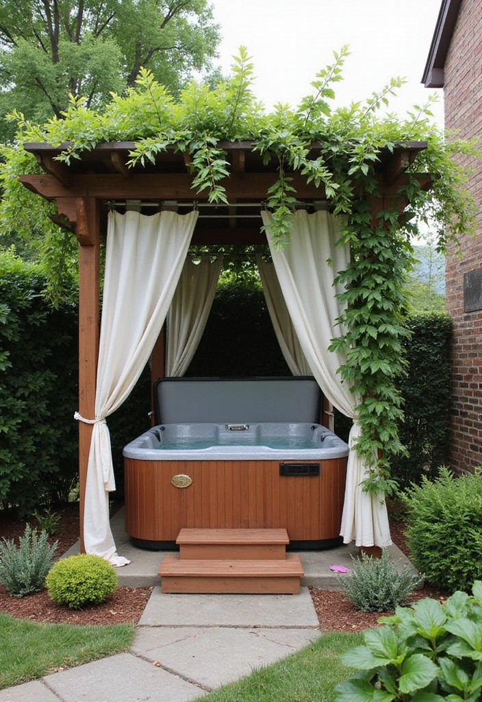 30 Hot Tub Garden Ideas for the Ultimate Backyard Escape 6 30 Hot Tub Garden Ideas for the Ultimate Backyard Escape - 6. Pergola-Encased Hot Tub Retreat