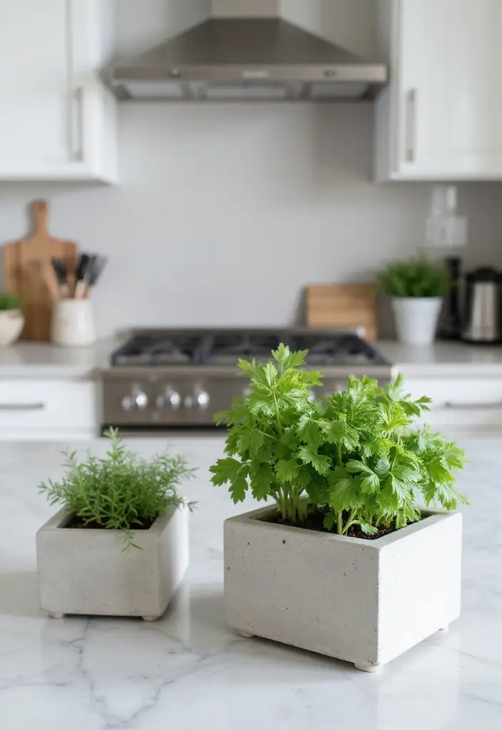 30 Indoor Herb Garden Ideas Perfect for Fresh Cooking 6 30 Indoor Herb Garden Ideas Perfect for Fresh Cooking - 6. Minimalist Concrete Planters