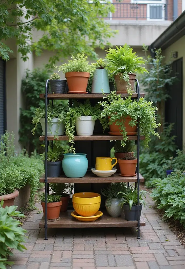 30 Long Narrow Garden Ideas That Make Spaces Look Wider 14 30 Long Narrow Garden Ideas That Make Spaces Look Wider - 14. Multi-Functional Plant Stands