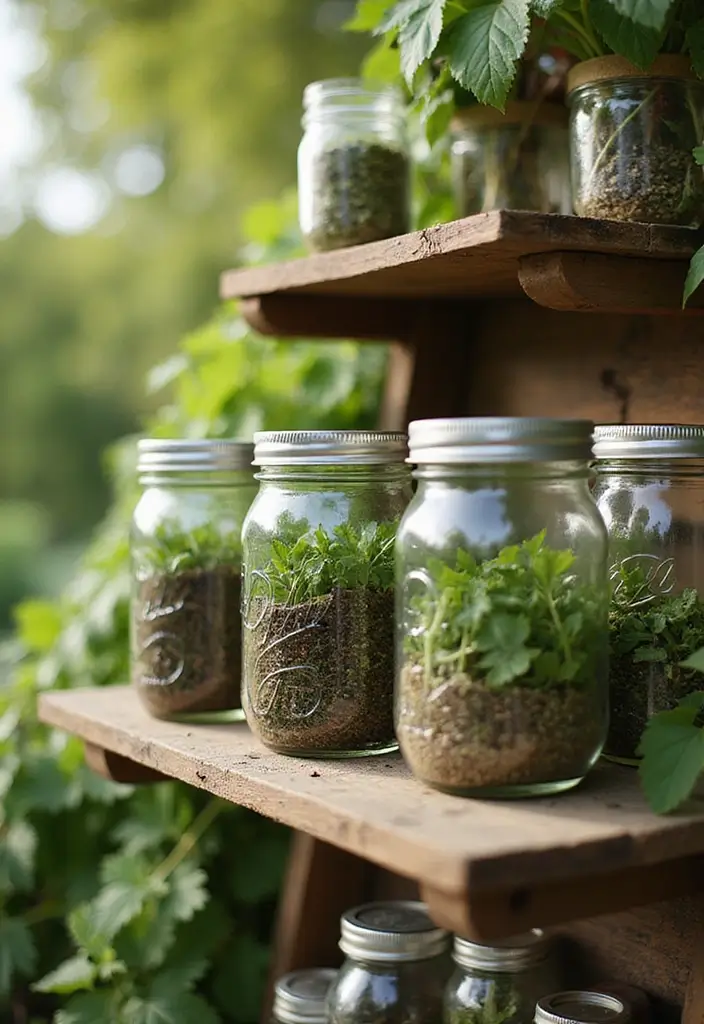 30 Rustic Garden Ideas Full of Natural and Cozy Charm 2 30 Rustic Garden Ideas Full of Natural and Cozy Charm - 2. Mason Jar Herb Garden