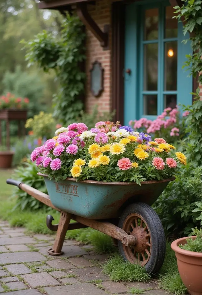 30 Rustic Garden Ideas Full of Natural and Cozy Charm 5 30 Rustic Garden Ideas Full of Natural and Cozy Charm - 5. Vintage Wheelbarrow Planter