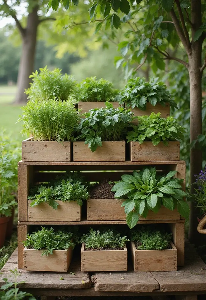 30 Rustic Garden Ideas Full of Natural and Cozy Charm 6 30 Rustic Garden Ideas Full of Natural and Cozy Charm - 6. Wooden Crate Herb Shelf