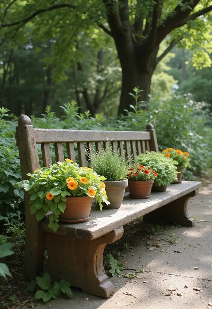 30 Rustic Garden Ideas Full of Natural and Cozy Charm 7 30 Rustic Garden Ideas Full of Natural and Cozy Charm - 7. Garden Bench with Planters