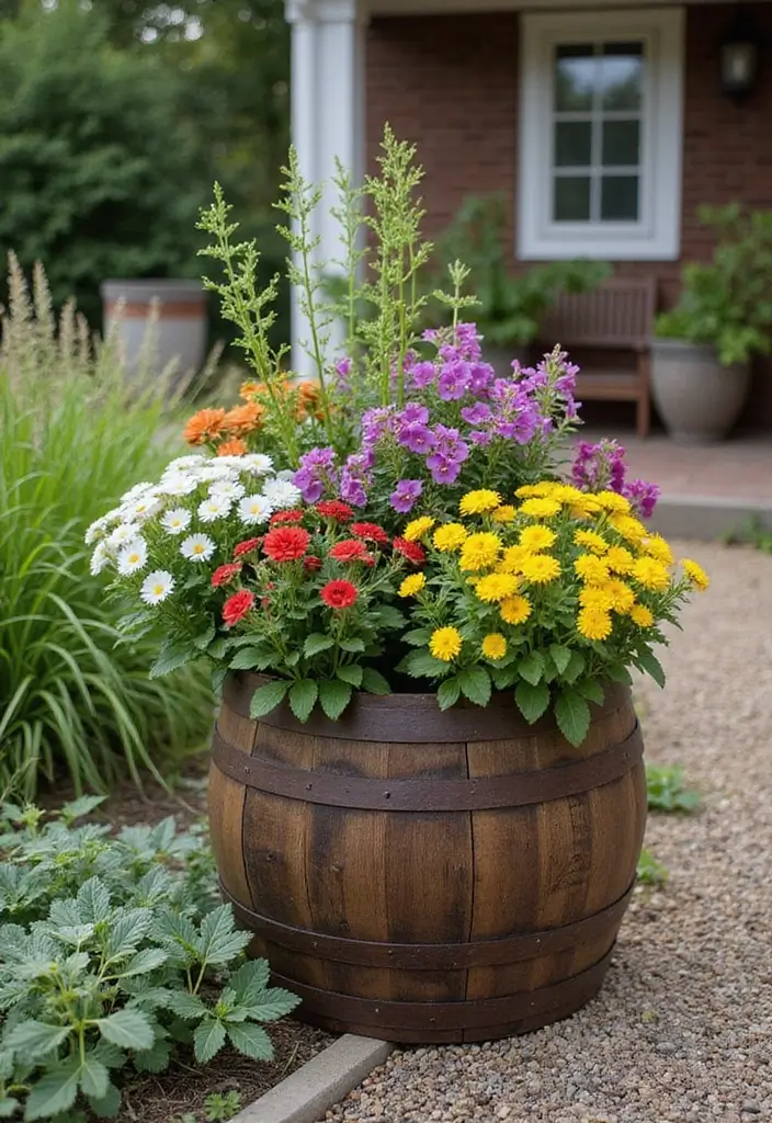 30 Rustic Garden Ideas Full of Natural and Cozy Charm 8 30 Rustic Garden Ideas Full of Natural and Cozy Charm - 8. Repurposed Wine Barrel Planters