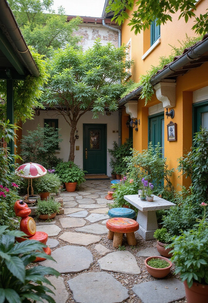 30 Small Courtyard Garden Ideas That Feel Like a Hidden Gem 24 30 Small Courtyard Garden Ideas That Feel Like a Hidden Gem - 24. Playful Garden Accessories