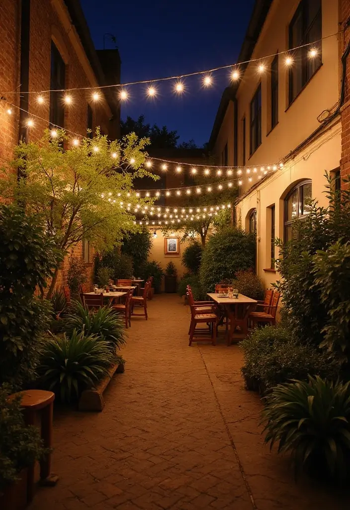 30 Small Courtyard Garden Ideas That Feel Like a Hidden Gem 29 30 Small Courtyard Garden Ideas That Feel Like a Hidden Gem - 29. Outdoor String Lights