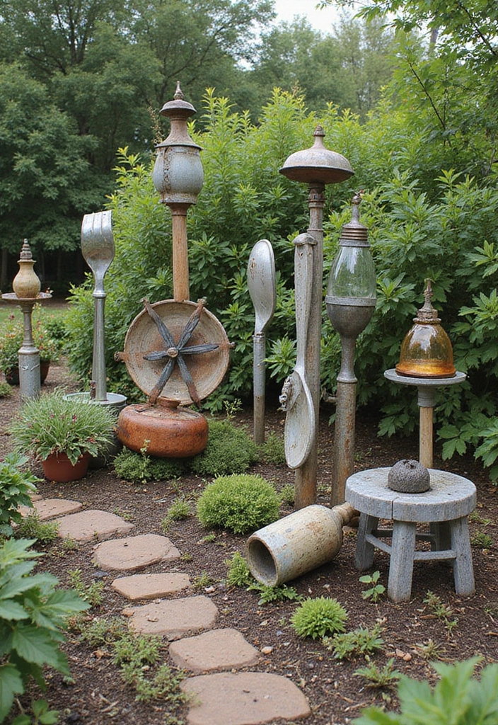 30 Small Garden Ideas on a Budget That Look Expensive 17 30 Small Garden Ideas on a Budget That Look Expensive - 17. Garden Art with Repurposed Items