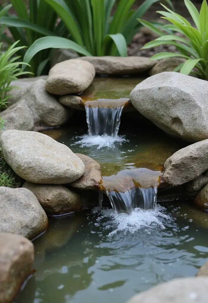 30 Small Garden Waterfall Ideas That Add Calm and Beauty 1 30 Small Garden Waterfall Ideas That Add Calm and Beauty - 1. Mini Pond Waterfall